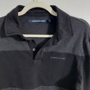 Calvin Klein Jeans Men's Black and Charcoal Polo Shirt